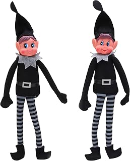 Toyland® Elves Behavin Badly Set of 2-12 Inch Girl & Boy Elf with Black Clothing Soft Toys with Long Legs, Soft Body & Vinyl Head - Christmas Novelty Toys