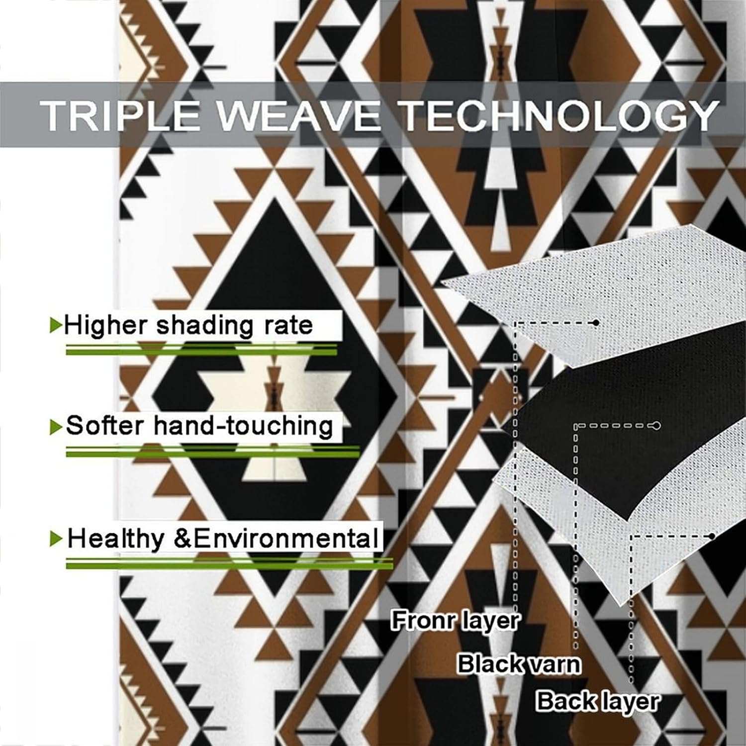 Vintage Aztec Blackout Curtains Abstract Geometric Tribal American Native Art Printed Window Drapes for Bedroom Living Room Decor Fabric 2 Panel 42x63 Inch 80% Shading Rate