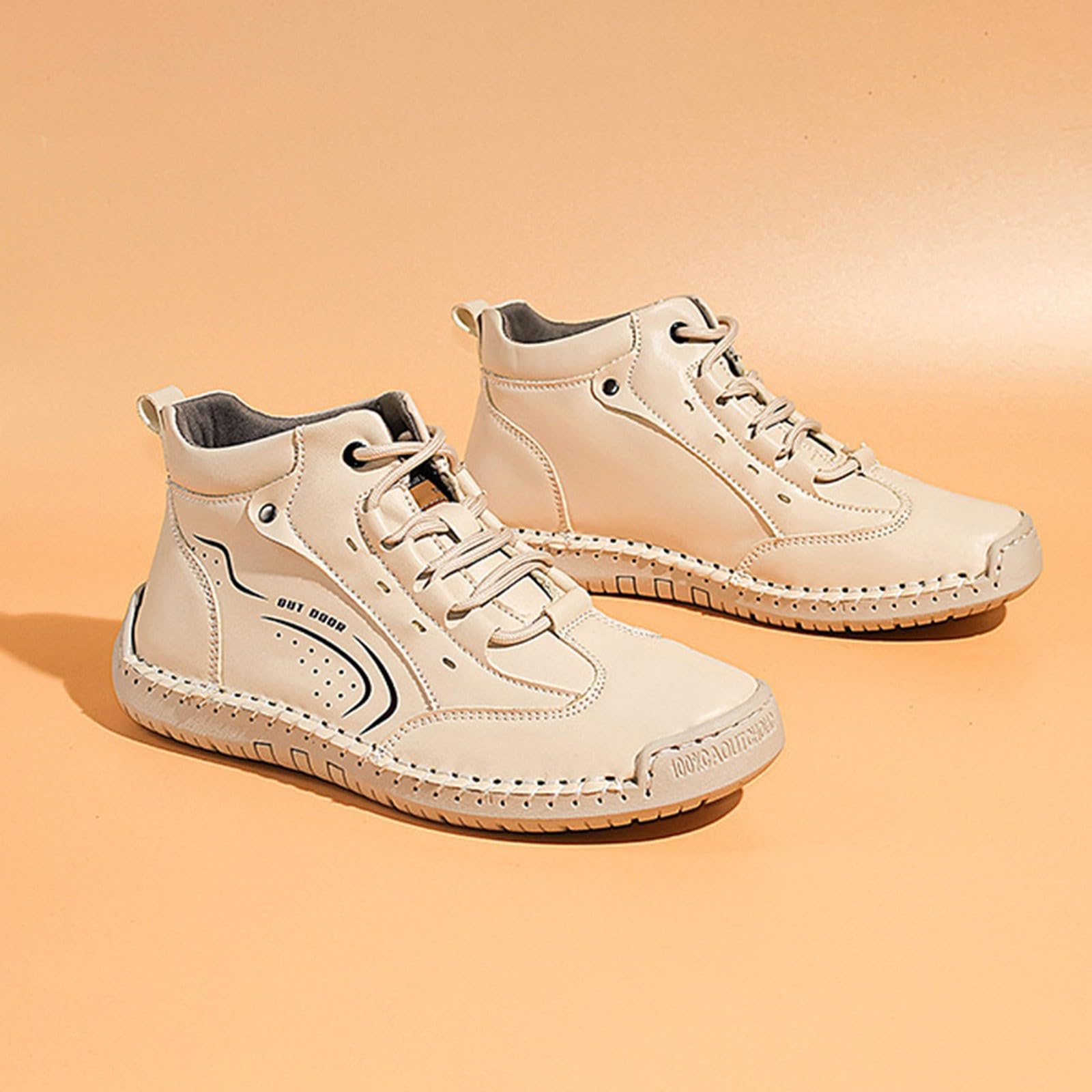 Generisch Scarpe sportive da donna in pelle, con lacci, alla moda, punta rotonda, antiscivolo, suola morbida, scarpe da ginnastica, piatte, casual, comode, per attività all'aperto, guida, passeggiate
