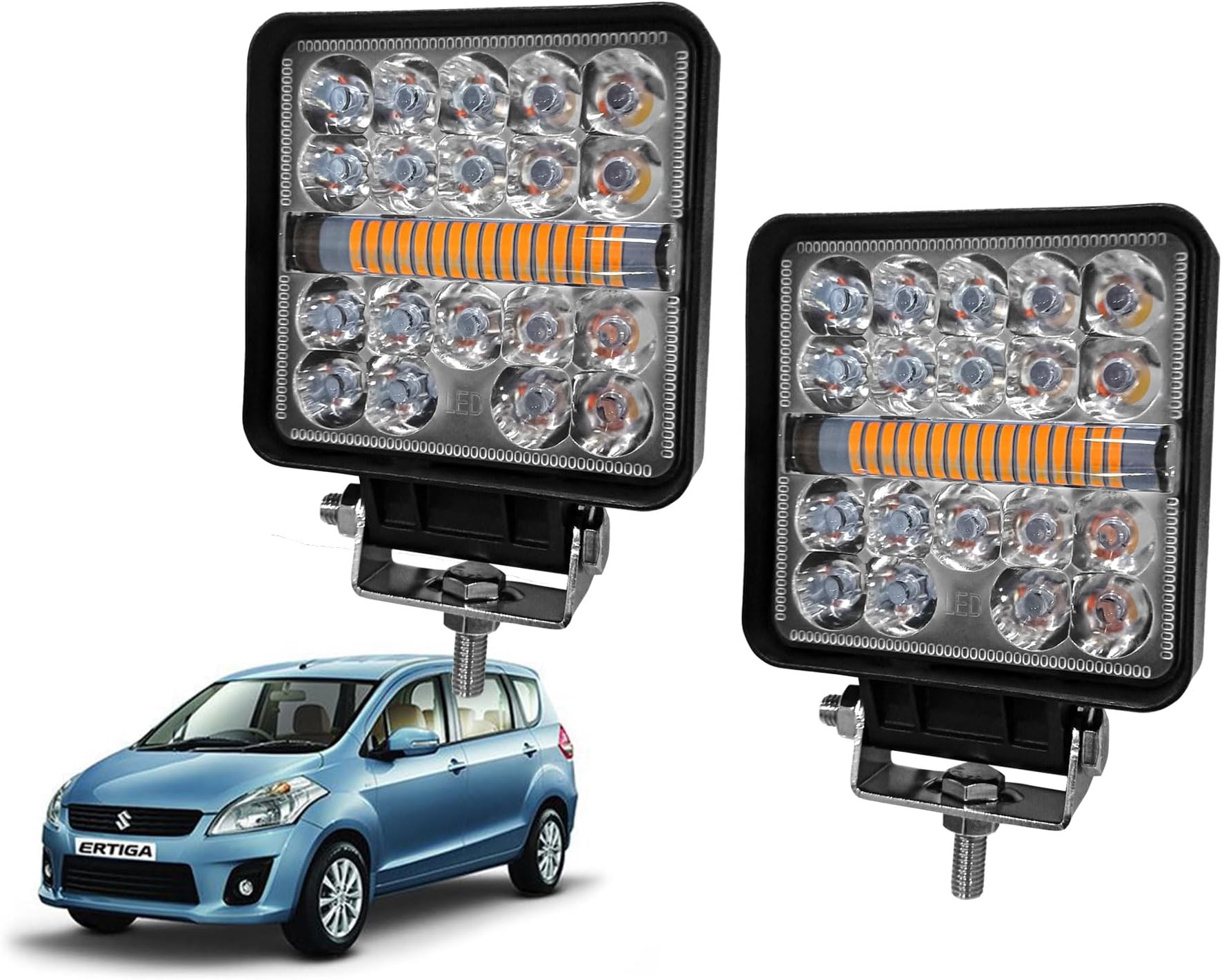 AUTO PEARL 4 inch Square 80W 12000LM Light pods with Strobe Amber DRL Spot Light Off Road Light Bar Work Light compatible with Ertiga Type1 (2012-2014) (Pack of 2)