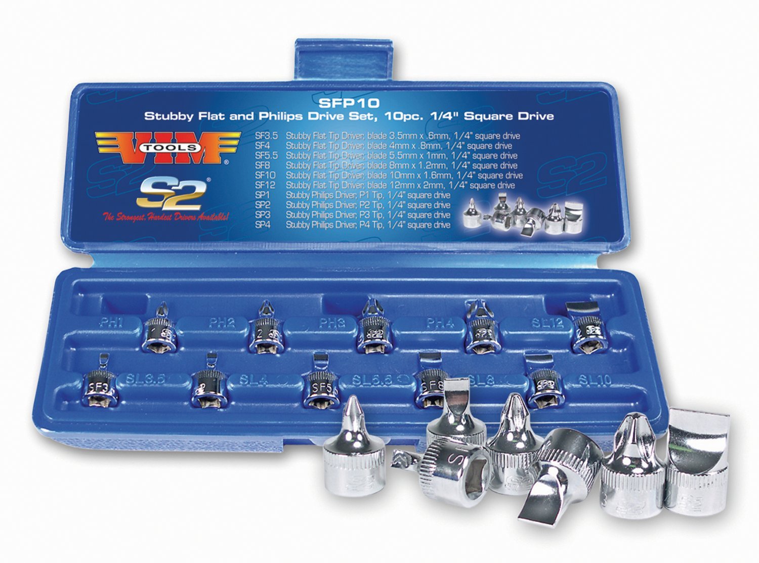 Durston Manufacturing Co SFP10 1/4” Square Drive Stubby Flat and Phillips Drive Set - 10 Piece