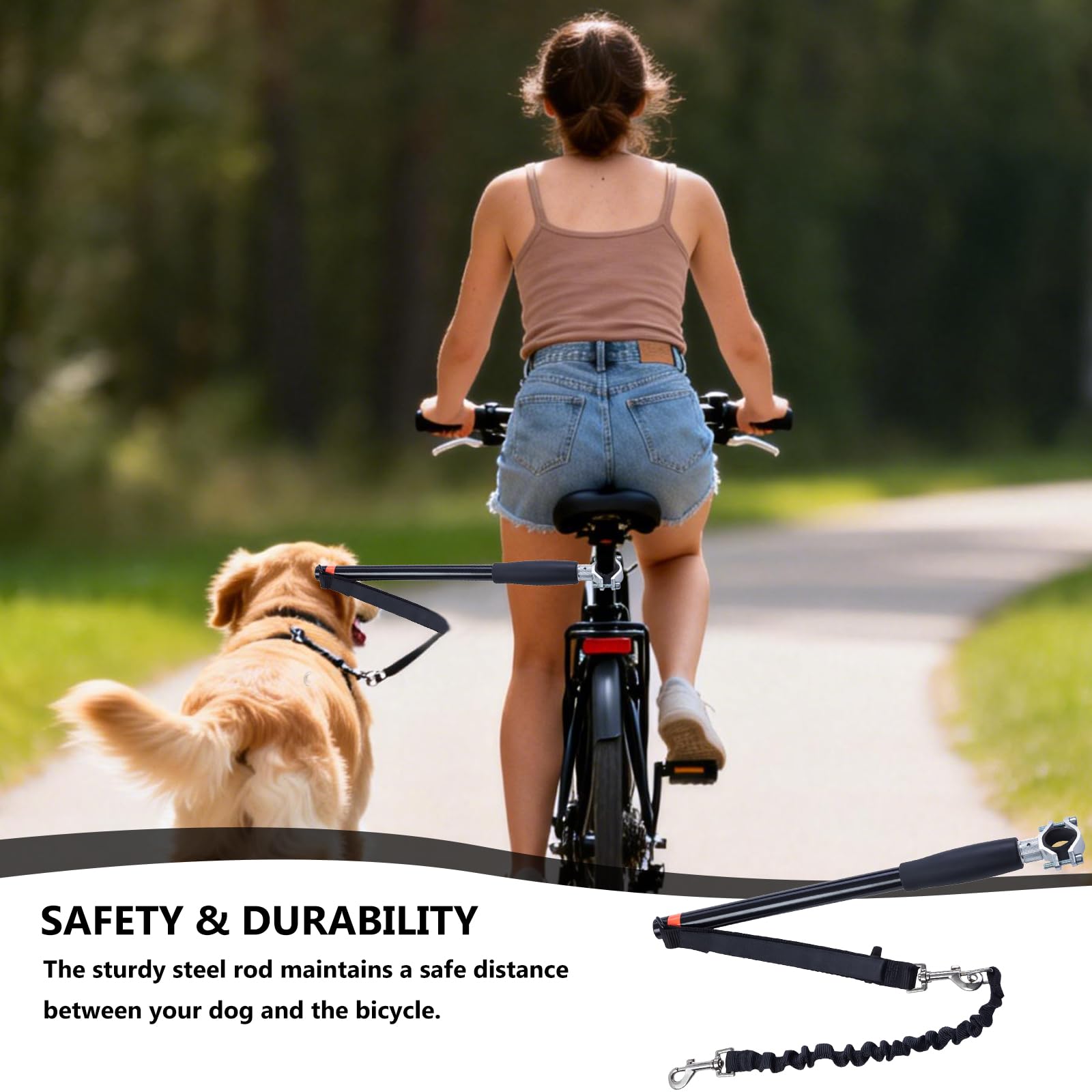 Fahrradleine für Hunde: Hundeleine Fahrrad mit Stoßfeder und Abstandhalter, Hände frei Fahrrad-Hundeleine, Einfache Installation und Demontage Hundeleine für Radfahren, für Fahrrad und Traini