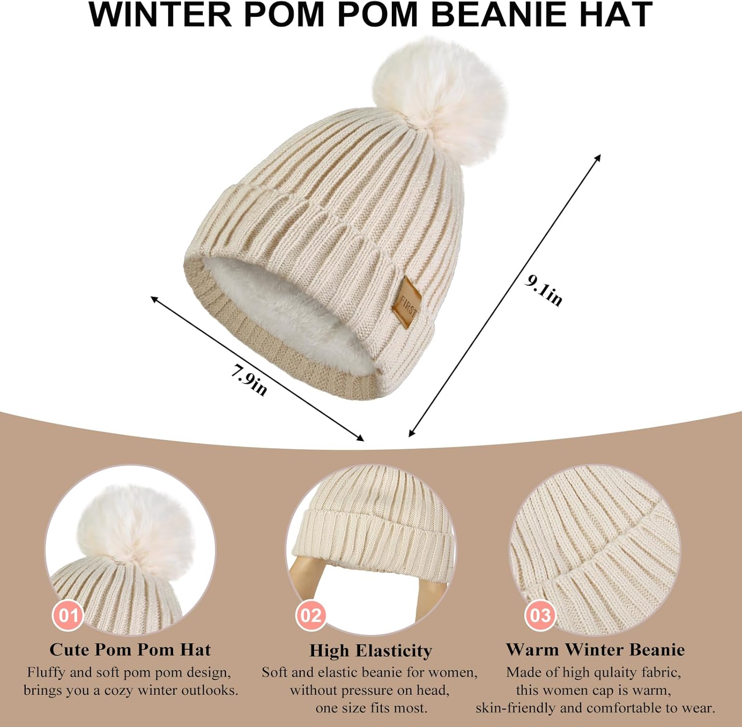 Womens Winter Beanie Hat Scarf Gloves Set, Christmas Gifts for Women, Womens Pom Pom Beanie Warm Long Knit Scarf Neck Warmer Touchscreen Gloves Winters Accessories for Cold Weather - Image 2