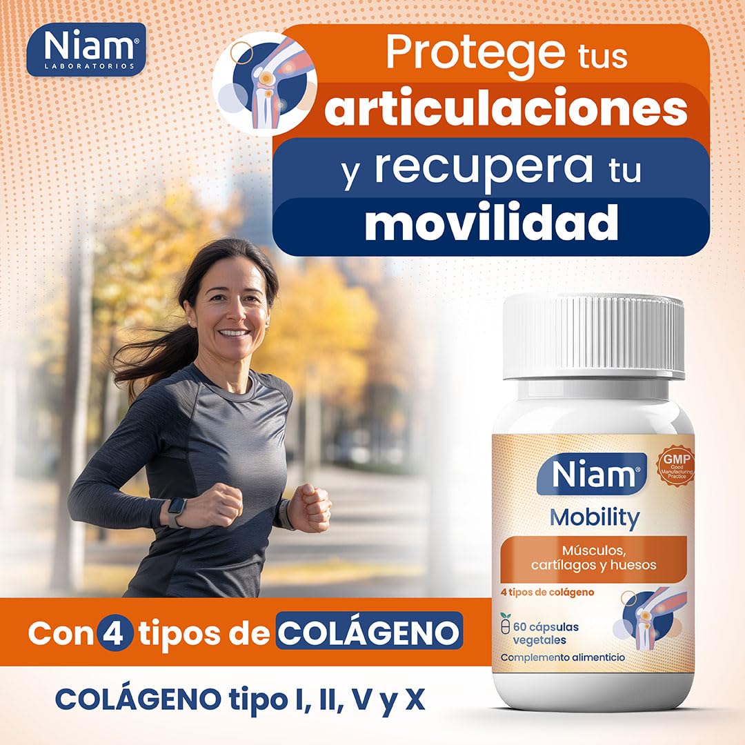 [Pack 2] Niam Mobility | Multi Colágeno para Articulaciones | 120 cápsulas | Colágeno tipo II, I, V y X con Ácido Hialurónico | Huesos, músculos, cartílago | Vitamina C, zinc y extracto de bambú