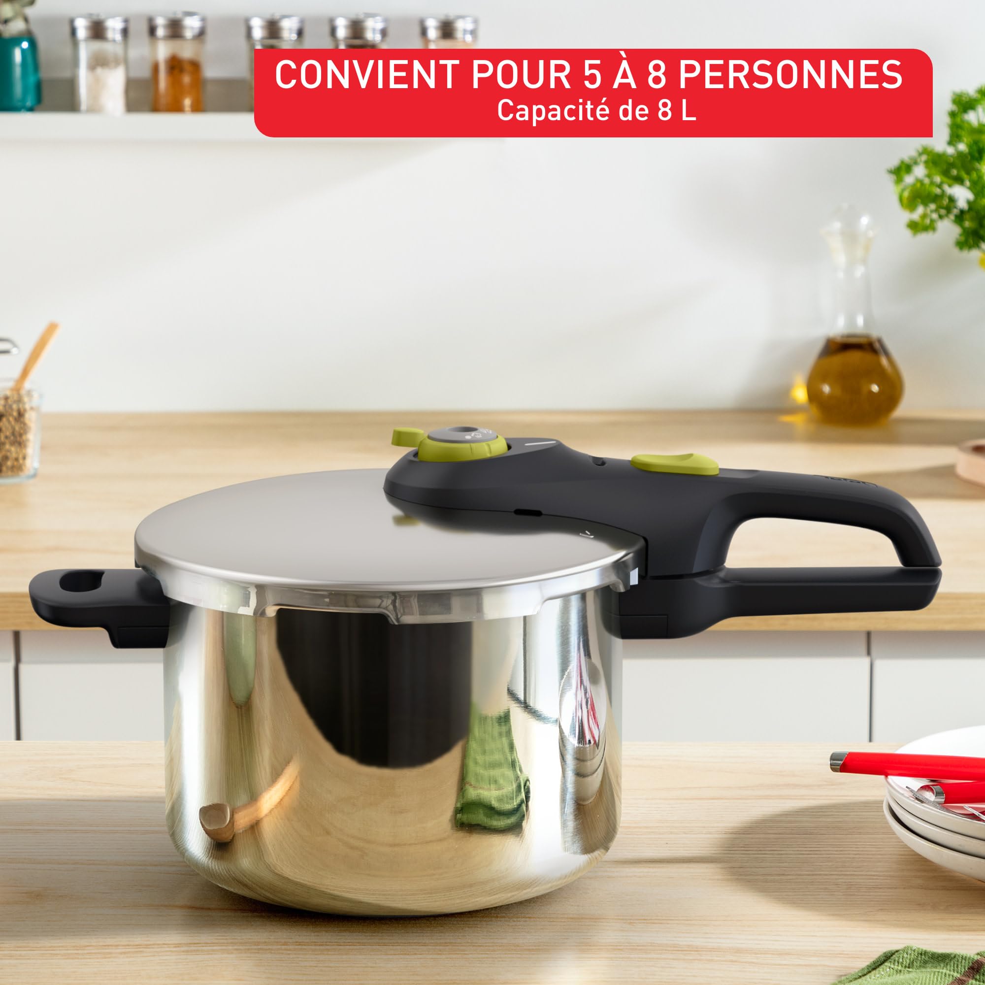 Tefal Secure Neo 8L, Cocotte-minute en acier inoxydable, Pour 5-8personnes, Résultats rapides, La qualité au juste prix, P2534449