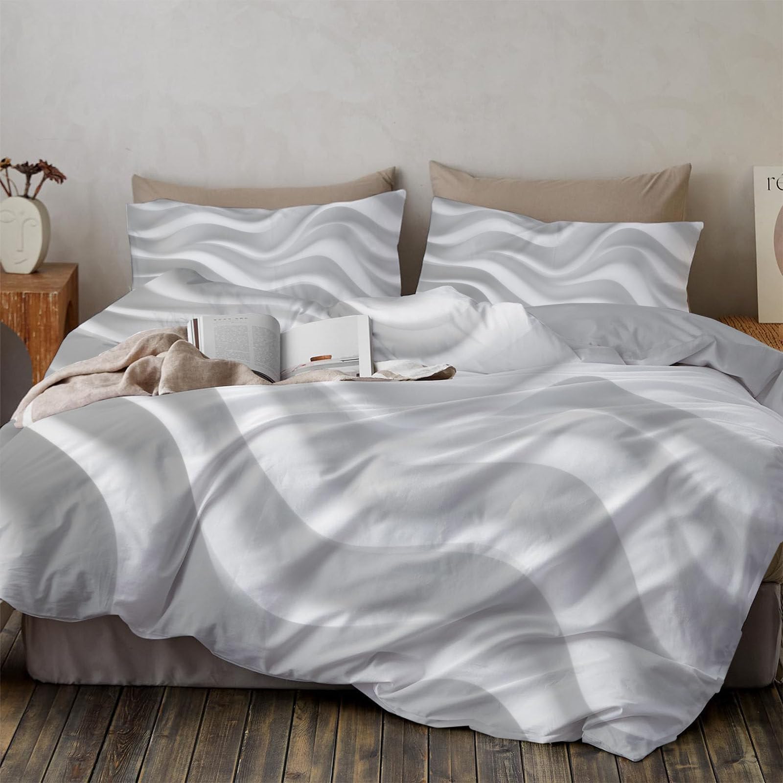 Parure de lit 140x200 cm blanche à motif géométrique pour créer un cocon moderne dans une chambre d'enfant