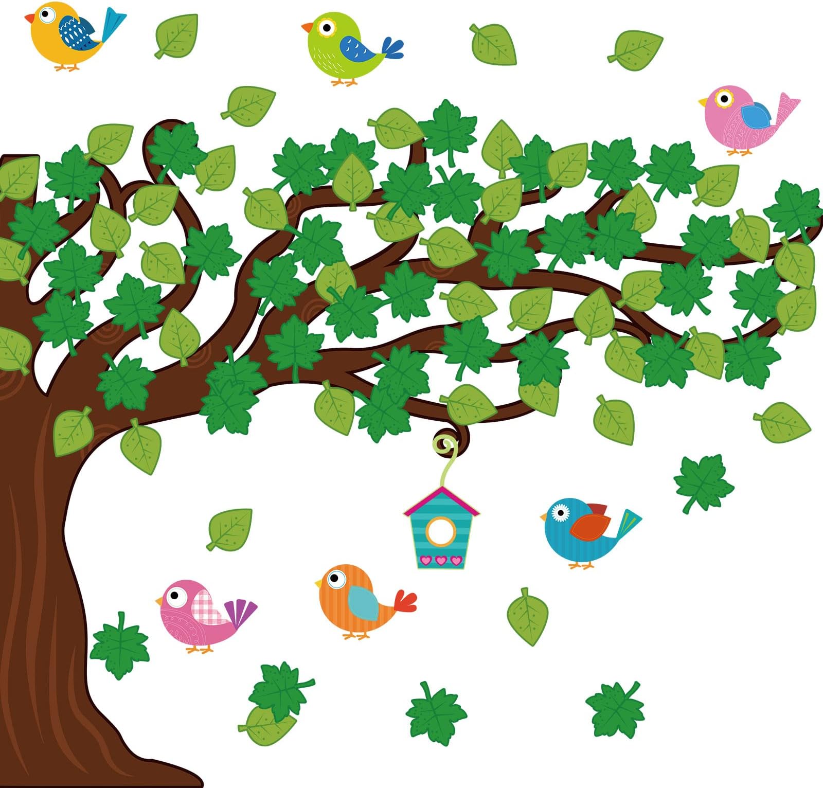 58 Pcs Classroom Tree Bulletin Board Set Trees Cutouts Border Set with Leaves, Bird and Bird House Tree Bulletin Board Multicolor
