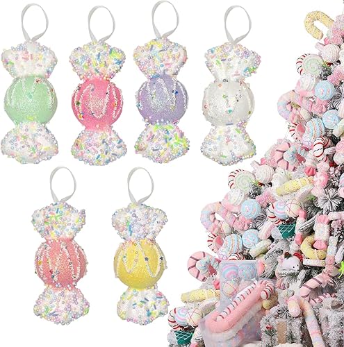 Miniatura 14 de LANGXUN 12 piezas Candy Land 2025 Adornos colgantes para Navidad, cumpleaños, fiesta, suministros de boda, bastón de caramelo colgante para árbol de