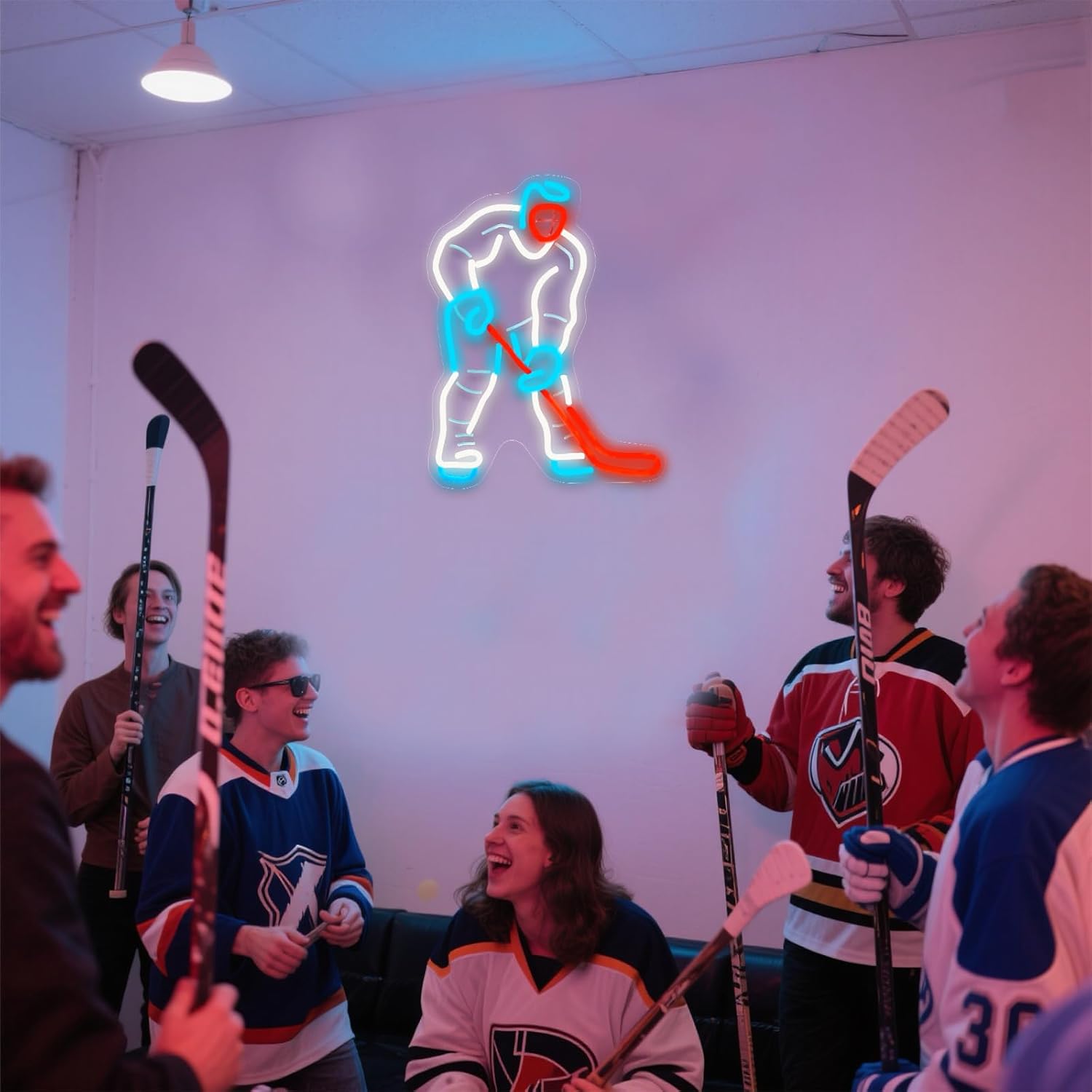 Hockey Player Neon Sign - Dimmable LED Light & Wall Decor for Boys Bedroom, Man Cave & Party | Unique Hockey Gift for Fans, Players & Kids (Classic White, 16x13 Inches) - Image 5