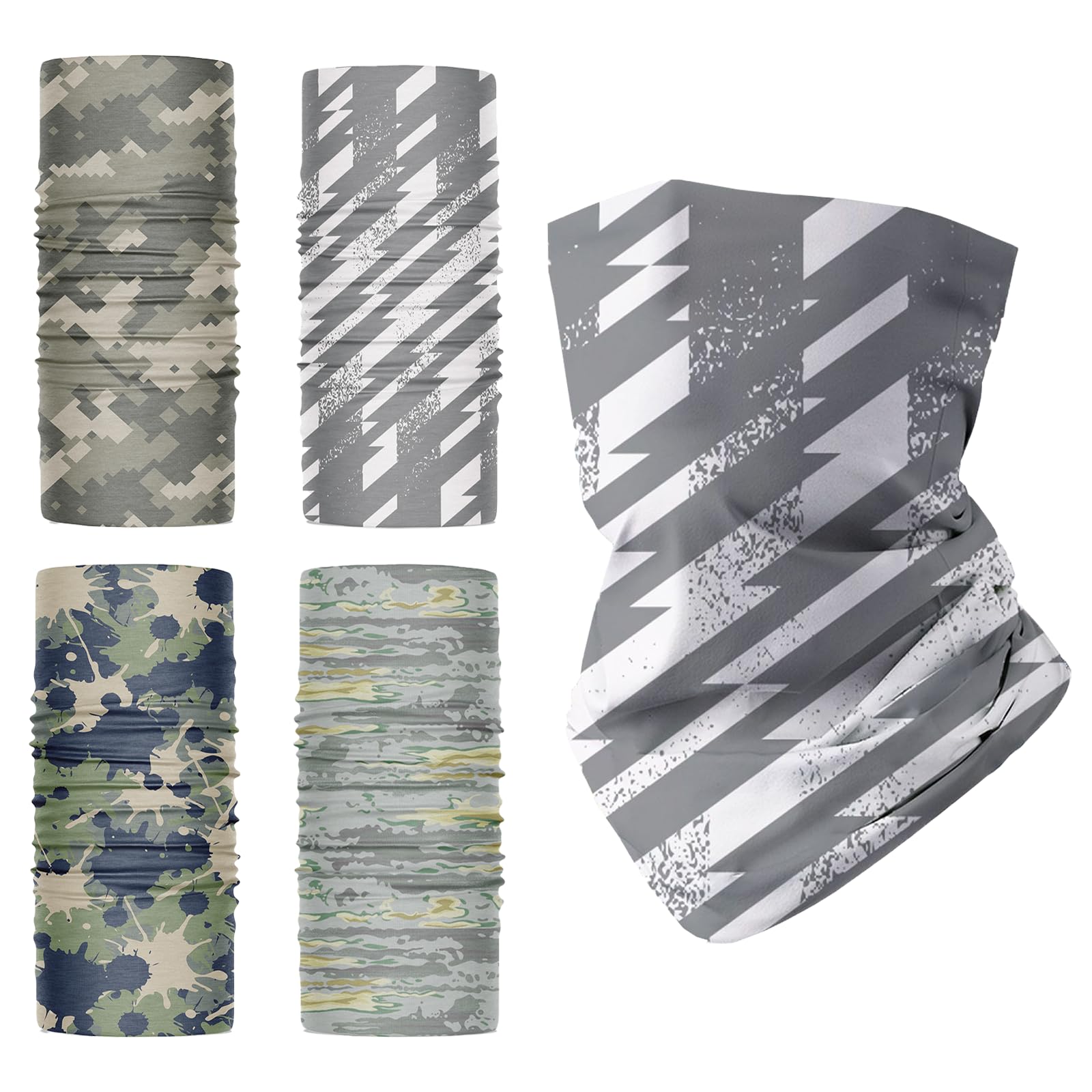 Summer Camo Neck Gaiter for Men & Women, 4 Pcs Outdoor UV Protection Face Mask, Cooling Breathable Scarf, Windproof Sunscreen Bandana, Balaclava for Outdoor Fishing, Cycling, Hiking, Sports