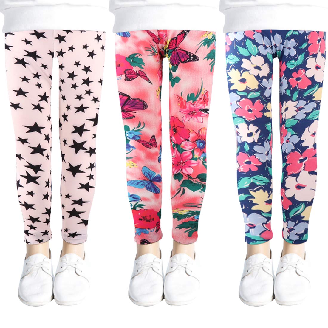 Girls Stretch Pants Floral Pattern Leggings Full Length Tights Kids Trousers Age 2-13