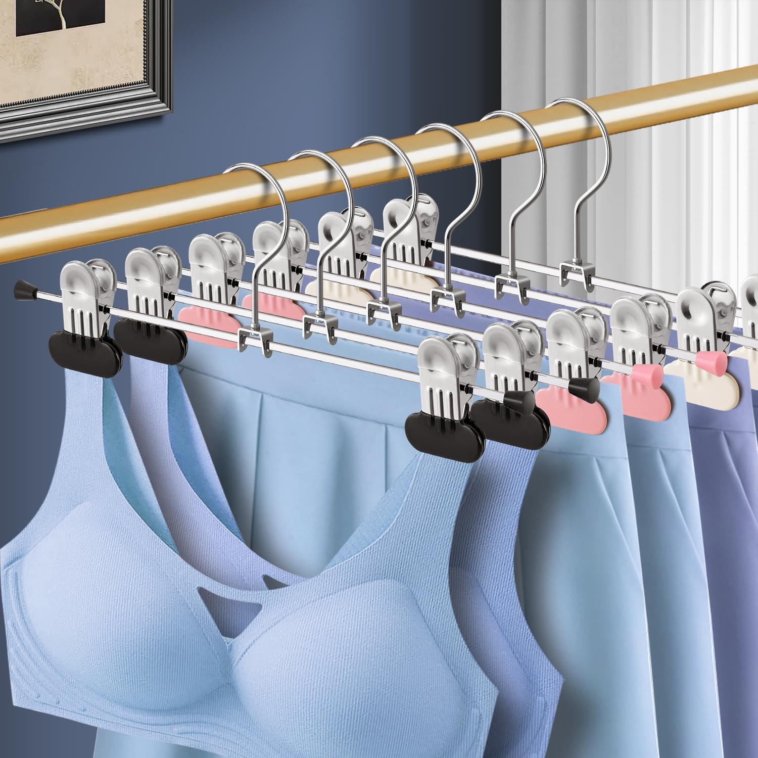 14Inch Pants Hangers with Wide Clips 50 Pack Adjustable Skirt Hangers for Women Non-Slip Clothes Hanger for Pants Heavy Duty Space Saving Trousers Hanger for Jeans,Shorts Black