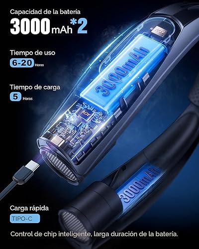 Miniatura 3 de ZEEFO Ventilador de cuello portátil, ventilador personal manos libres, funciona con batería de 6000 mAh, ventilador recargable USB con 6 velocidades