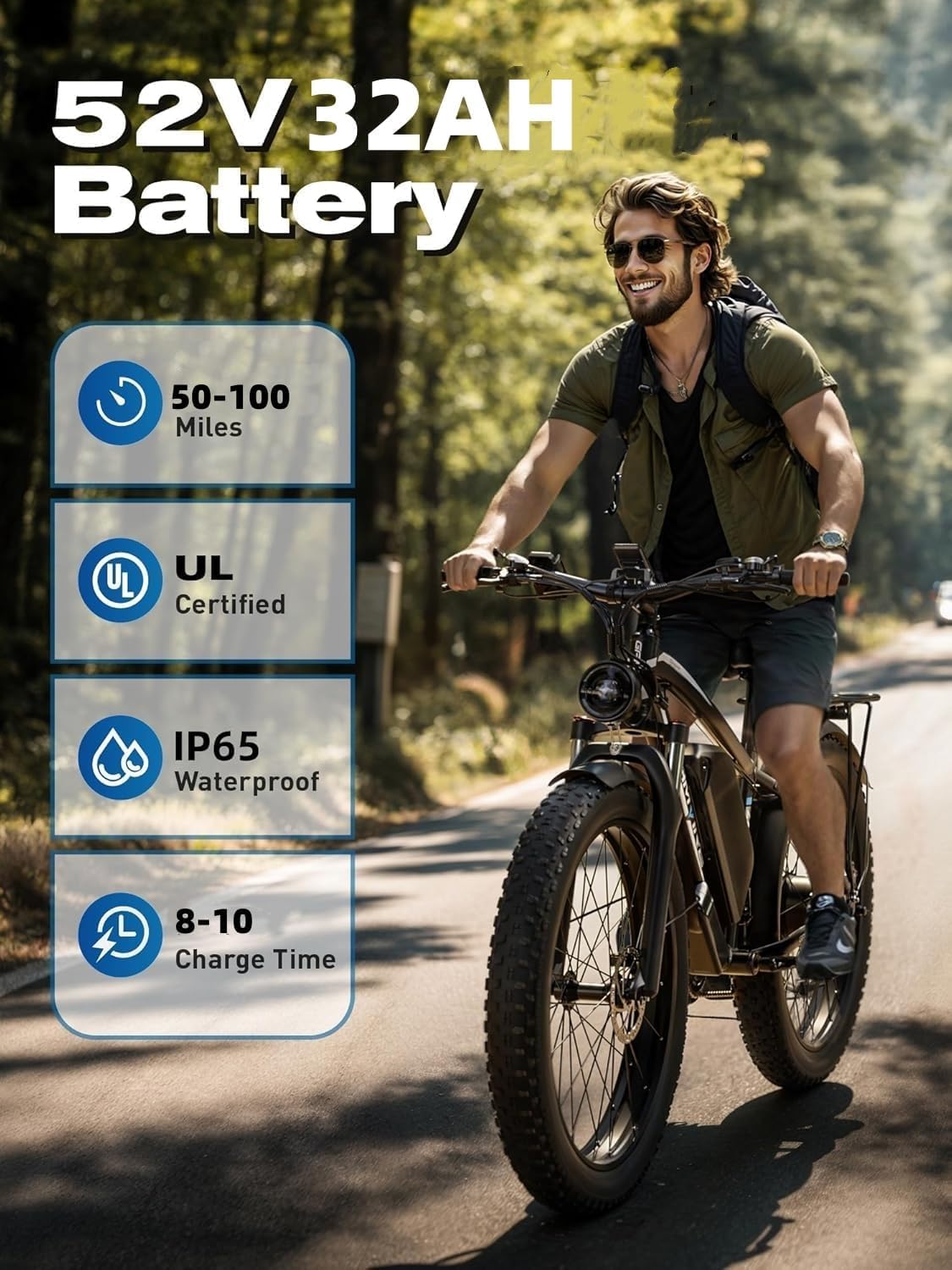 Electric Bike for Adults, 2000W Peak 2500W Fat Tire Electric Bicycle, 52V 19.2/32AH Ebike Battery, Max 40MPH&100Miles, 24"/26", Hydraulic Disc Brake for Mountains, Snow, Sand, Road, 21 Speed