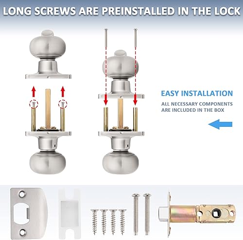 Miniatura 7 de Mengico Perillas de puerta, 1 paquete de pomos negros de privacidad sin llave, placa frontal cuadrada, manija de puerta para dormitorio o baño, pomo