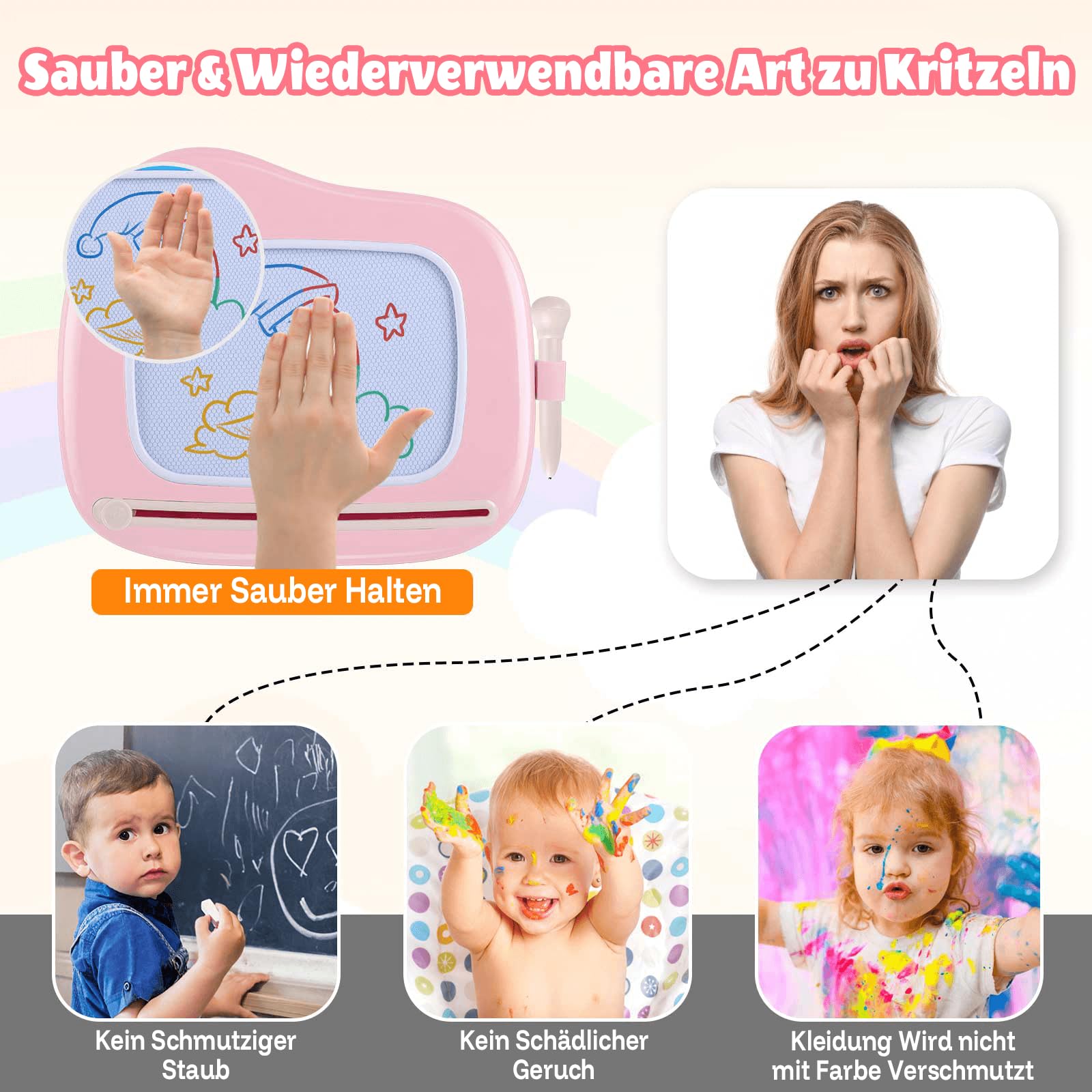 Smasiagon Magnetische Maltafel Zaubertafel，Maltafel für Kinder, Wischbar & Sicher，Kinderspielzeug ab 1 Jahr，Ideales Geburtstagsgeschenk für Mädchen 1-2 Jahre (Pink)
