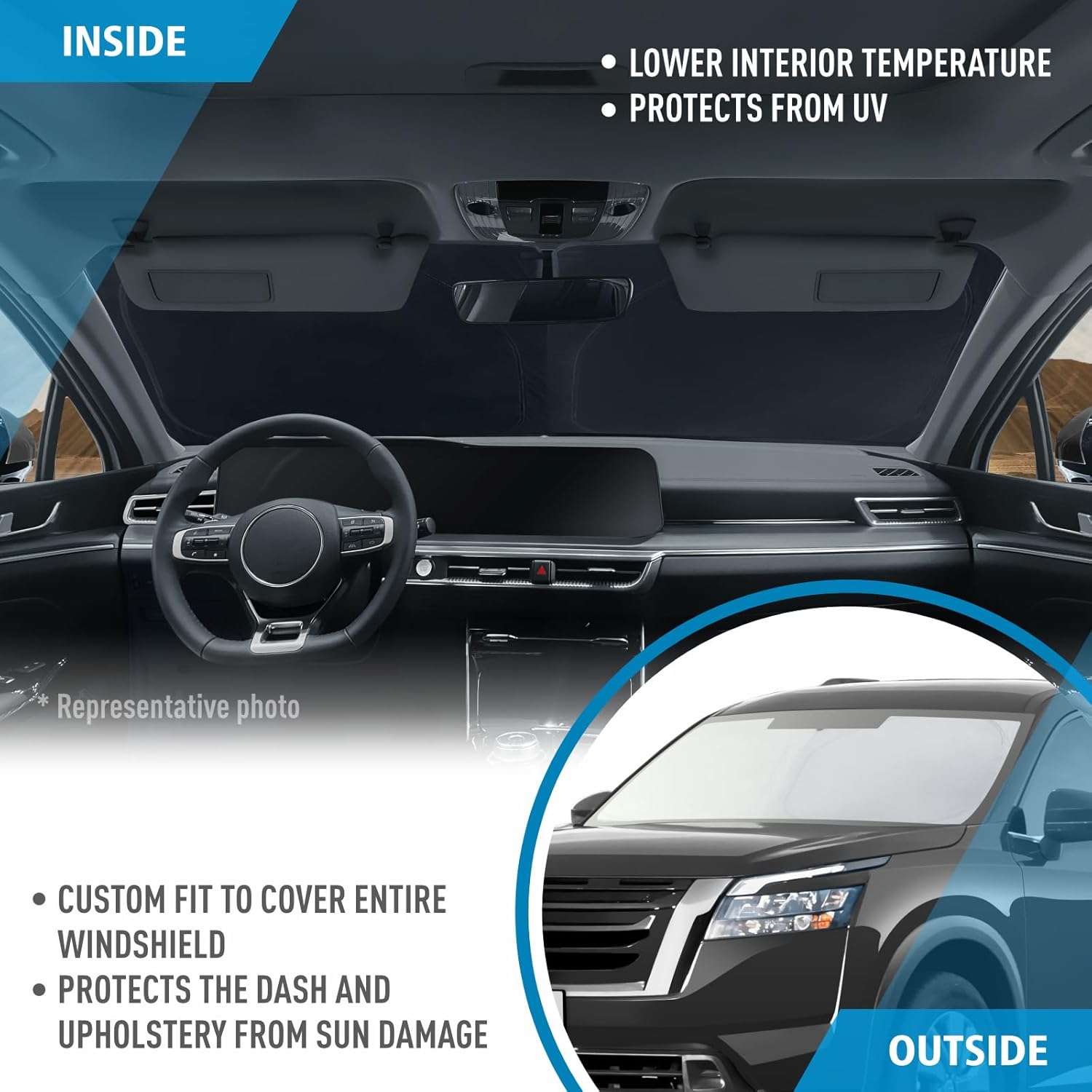 CLIM ART Windshield Sun Shade for Nissan Pathfinder 2022-2026, Custom-Fit Foldable Car Sunshade, Vehicle Sun Protector, Front Auto Windshield Cover, Car Accessories - WS5015