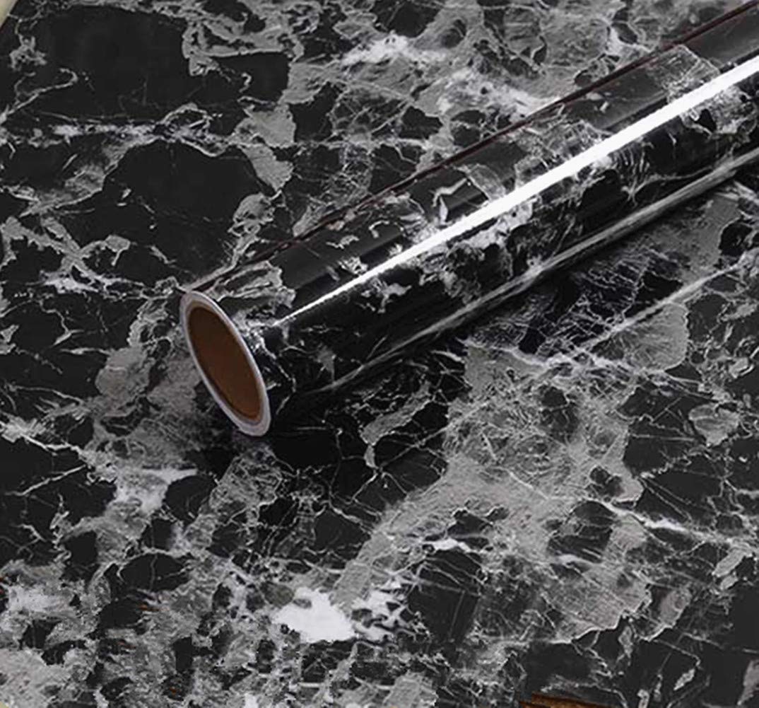 40cm X 200cm Elegant Black Marble Adhesive Paper Granite Vinyl Peel