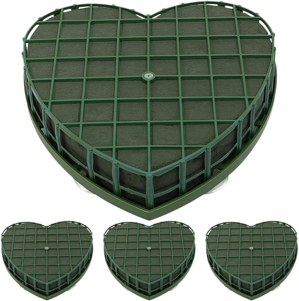 COHEALI Wet Floral Foam Heart Shaped Flower Foam with Suction Cup Tray for Wedding Centerpiece Party Decoration DIY Flower Arrangement 4pcs