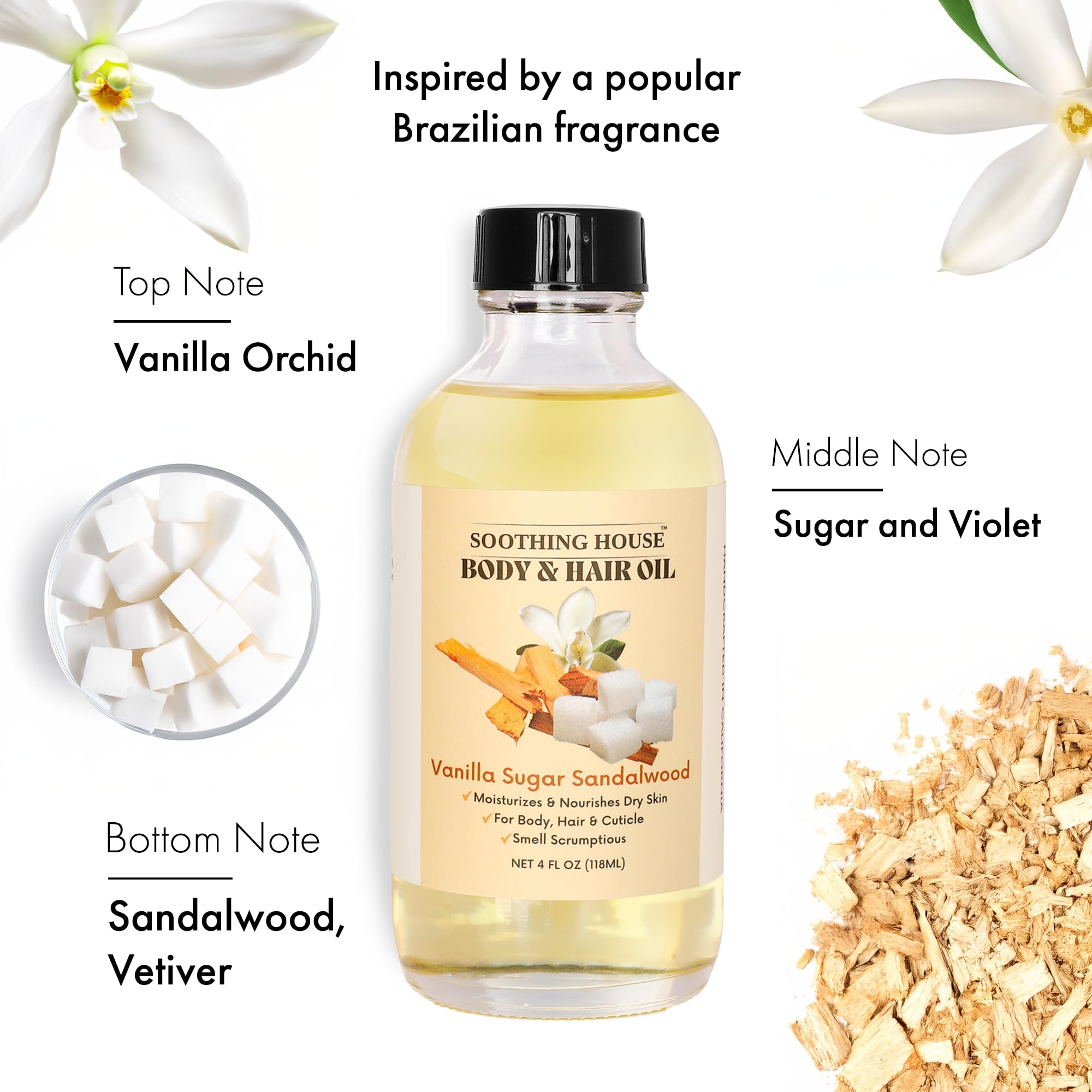 Sweet Pineapple Body Oil - Moisturizing Body Oil for Soft, Glowing Skin with Almond & Jojoba Oil (4 fl oz): Vanilla Sugar Sandalwood 4 Fl Oz (Pack of 1)
