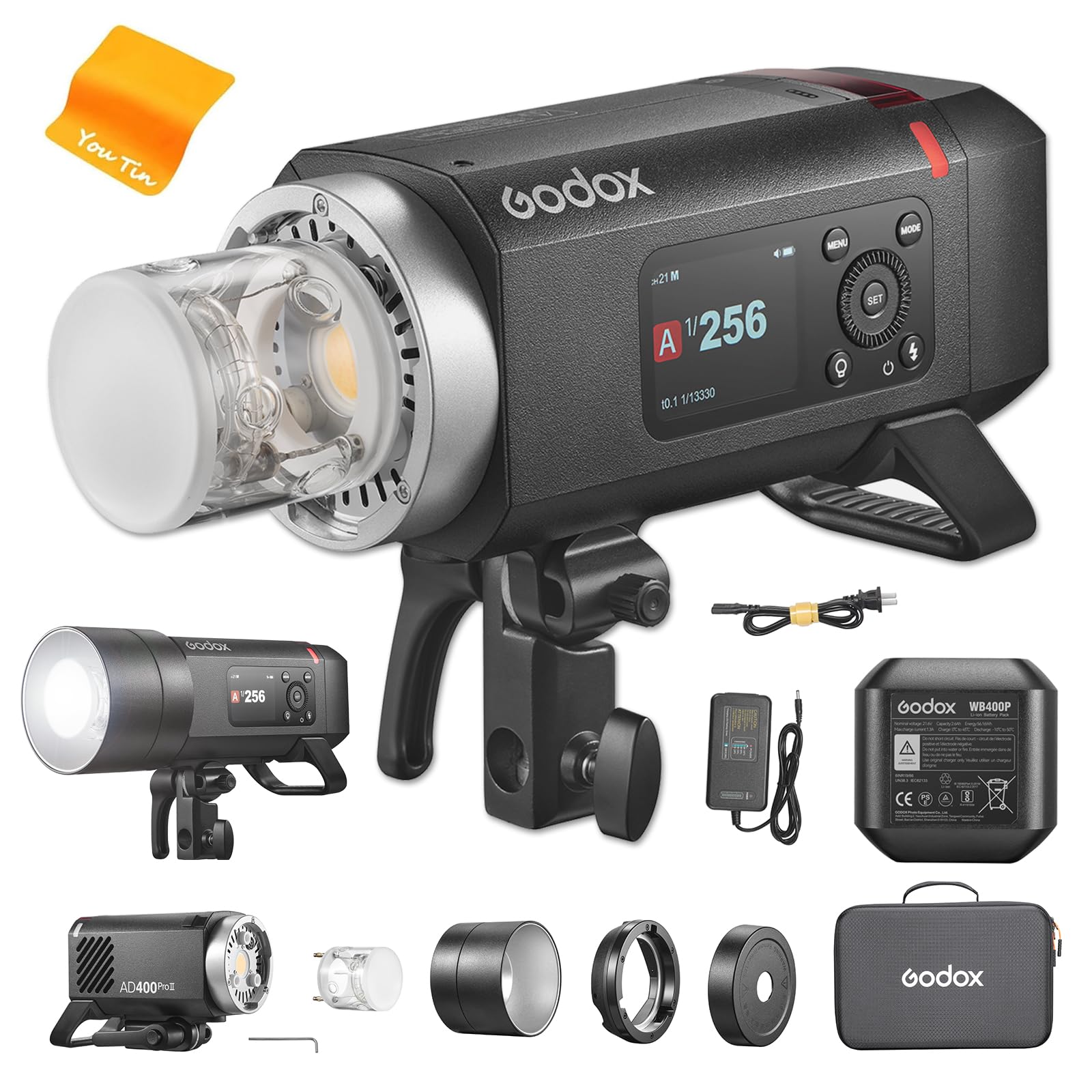 GODOX AD400 Pro II TTL - Adattatore per fotocamera 400 Ws, Bowens Speedlight 2,4 G Wireless X HSS 1/8000s, tempo di ricarica 0,01 – 1s, luce di regolazione a LED, GODOX AD400PRO II Flash per Canon