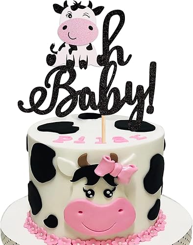 Miniatura 9 de 1 decoración de vaca para tartas con purpurina de animales de granja para primer cumpleaños, decoración para baby shower, niños y niñas, fiesta de