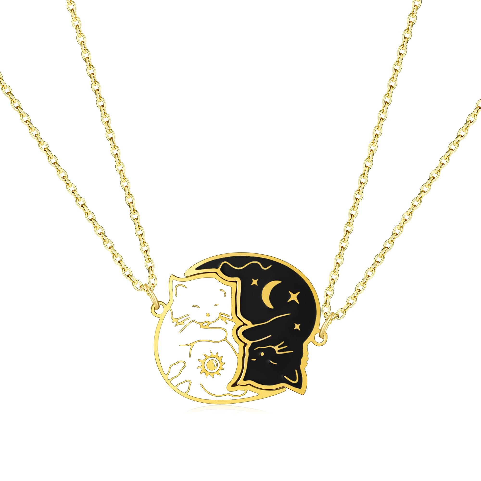 Cat Friendship Necklaces BBF Best Friend Necklace with Cats Matching for 2 Couple Black White Pandent, Medium, Stainless Steel, No Gemstone-image-31