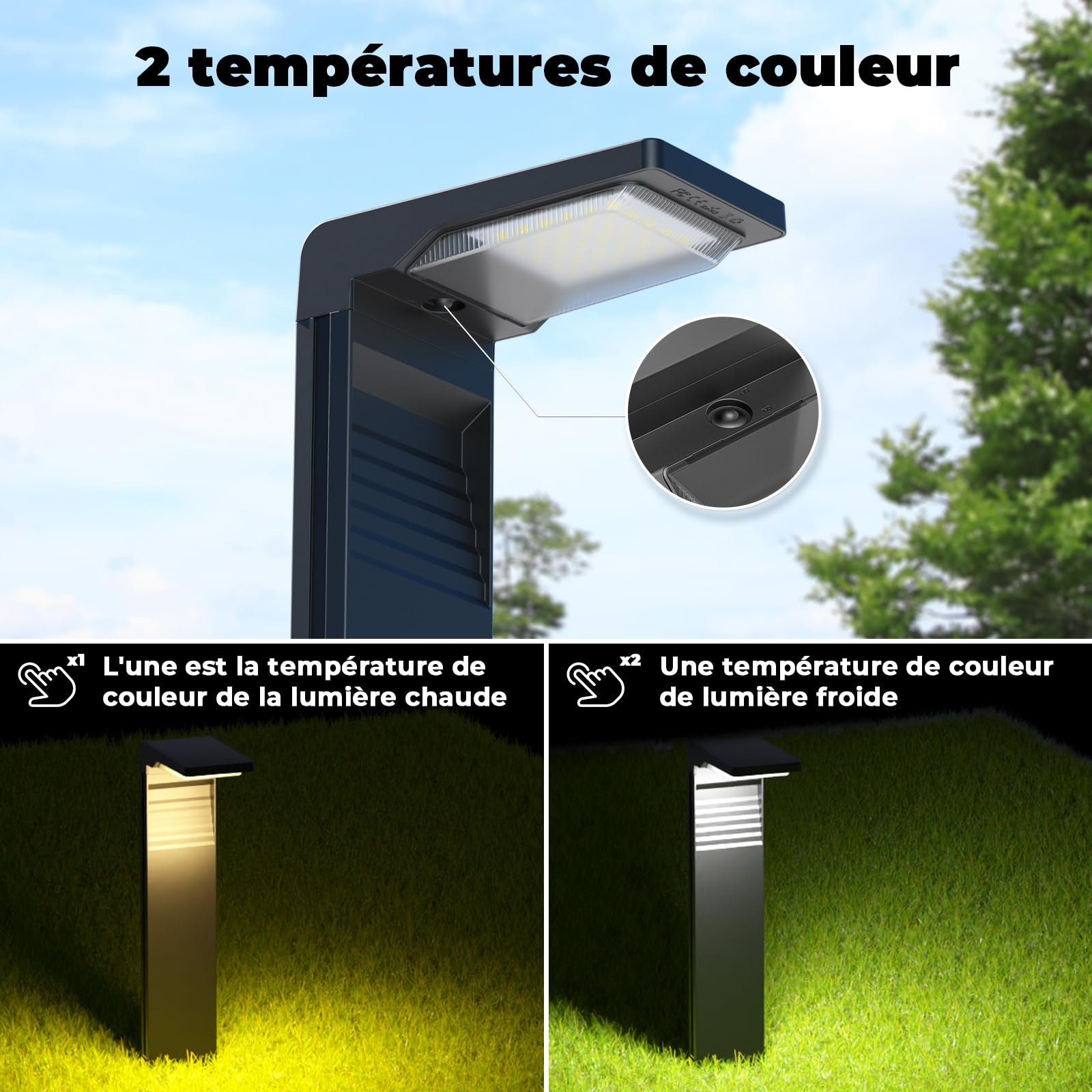OUSFOT Lampe Solaire Exterieur [4 pcs] 32 LED Spot Solaire Extérieur Etanche IP65, Projecteur Solaire avec 2 modes de température de couleur pour Jardin, Cour, Allée Chemin