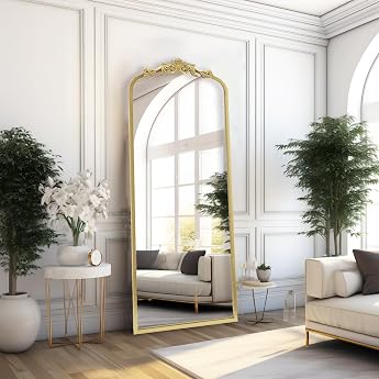 G-LEAF Baroque Full-Length Mirror Gold 56 x 165 cm Arched Mirror with Carved Baroque Crown Wall Mirror Large Standing Mirror for Bedroom Living Room Hallway