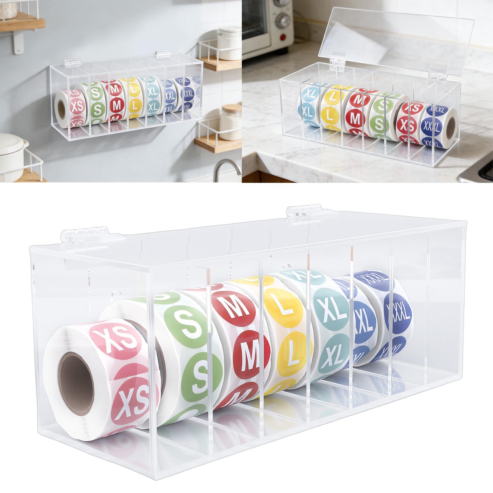 Porta Etichette Acrilico Trasparente 7 Slot, Organizer Adesivo a Parete