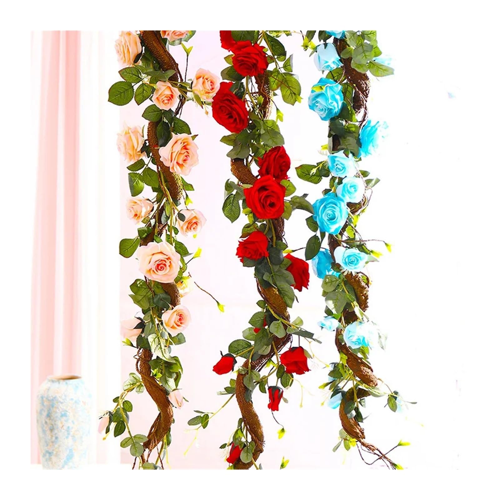 69 Köpfe Rosenranken, 1,8 m, Seidenblumengirlande, Dekoration for Zuhause, Garten, Hochzeit, Weihnachtsdekoration, Kranz(0079 red)