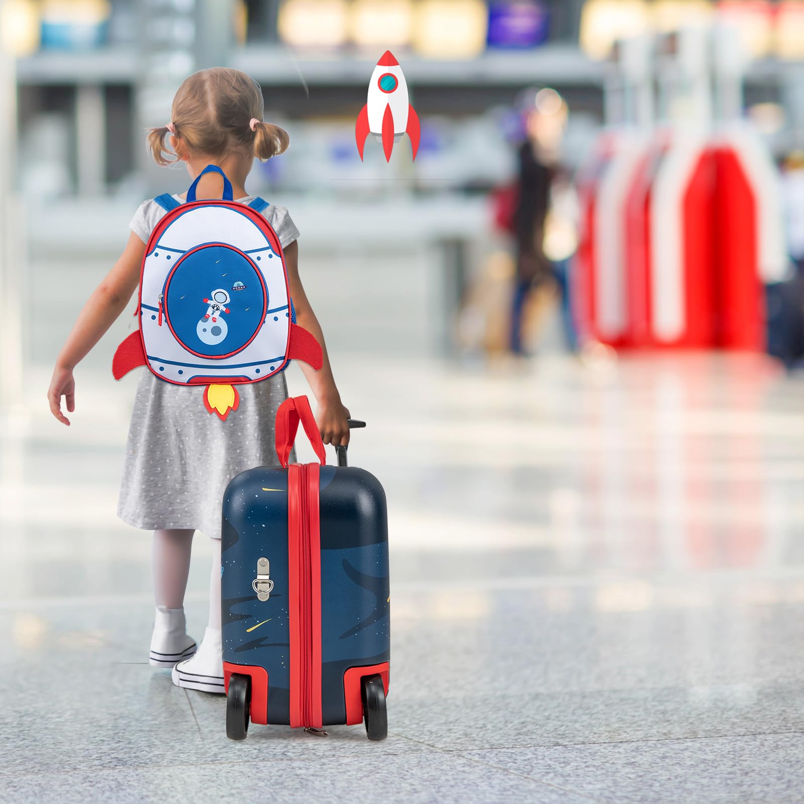 SOARS Kinderkoffer & Rucksack 18”+12”, Reisekoffer mit Rollen & Teleskopgriff, Trolley Kinder, Kindergepäck, Hartschalenkoffer, Kindertrolley für Jungen und Mädchen (Astronaut)