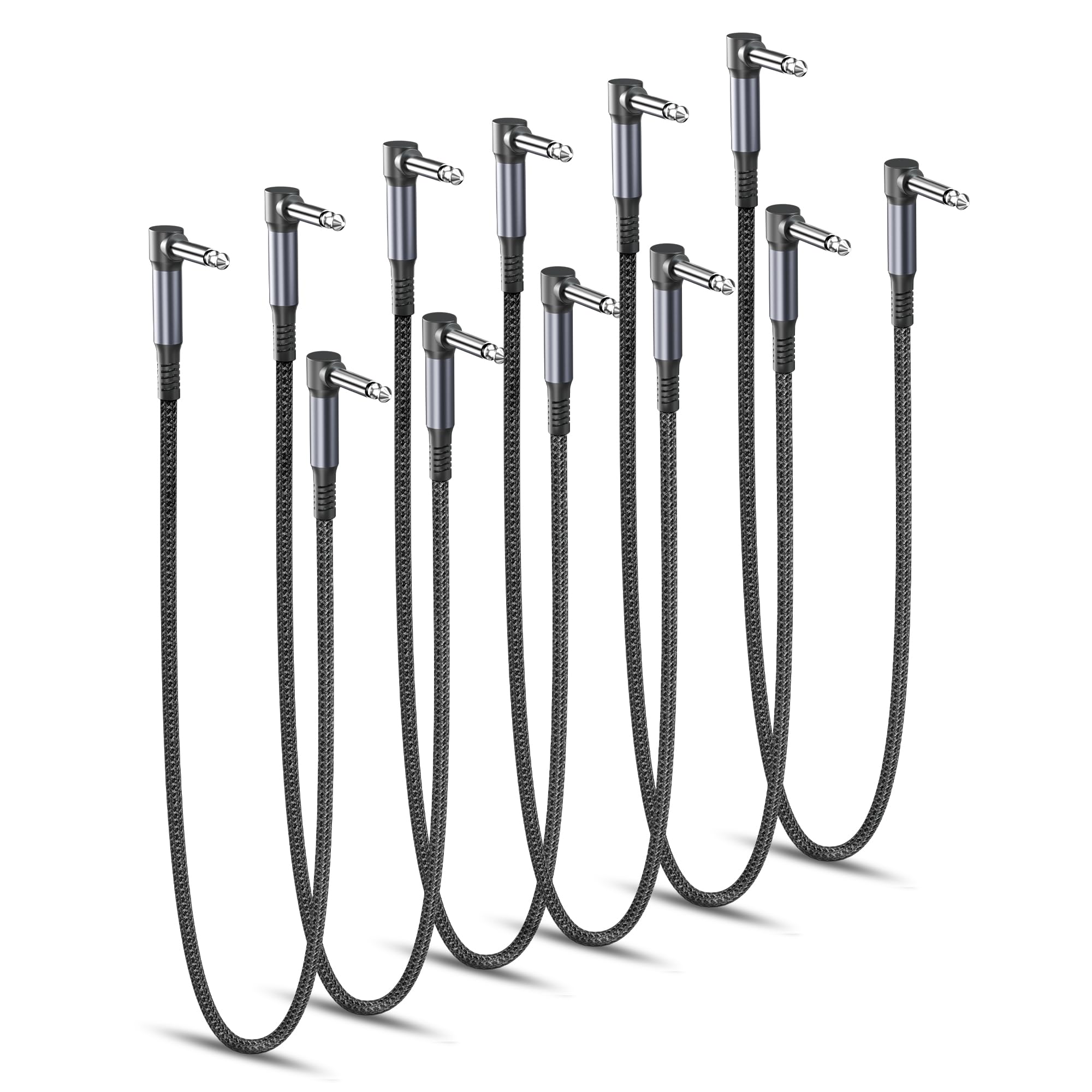 RUXELY Cavi Patch per Effetti per Chitarra 60cm 3-Pack,Cavo Jack 6,35mm Cavetto con Connettori Angolari per Strumenti Musicali TS Mono per Chitarra/Basso Pedaliera Effetti,Microfono Amp/Amplificatore