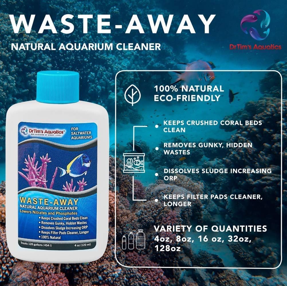 Dr. Tim’s Aquatics Saltwater Waste-Away Sludge Busting Bacteria – For Saltwater Aquaria, Fish Tanks, Aquariums – Unclogs, Cleans Gravel Beds, Removes Hidden Wastes – 100% Natural – 16 Oz.
