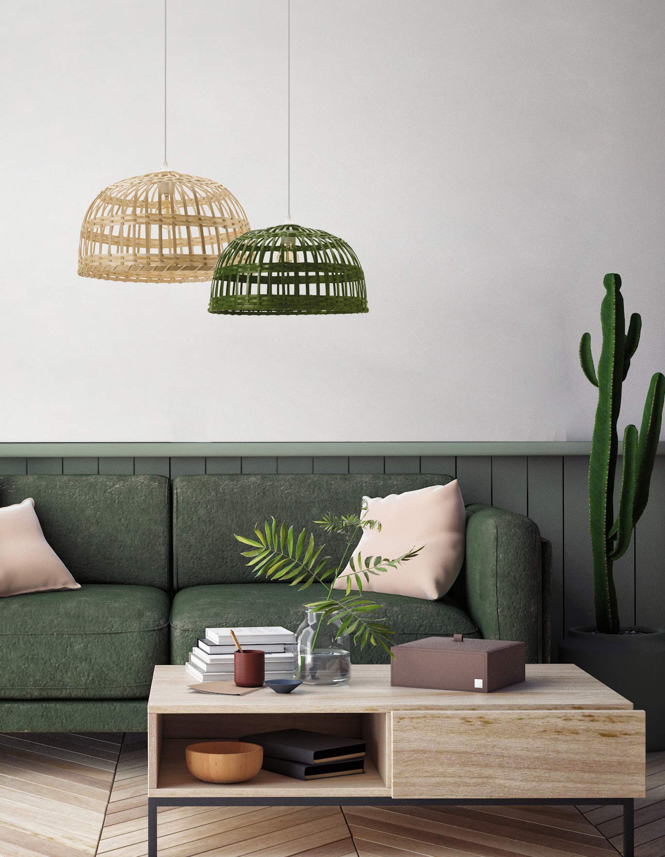LUSSIOL Lampadario Phuket 60, sospensione in bambù, 60 W, naturale, ø 60 x H 33 cm
