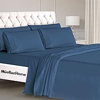 Mueller Luxury 6 Piece Queen Sheet Set - Ultra-Soft 1800 Series, Cooling & Breathable Hotel Quality Bed Sheets, Deep Pocket up to 16" - Hypoallergenic, Wrinkle-Resistant, Oeko-TEX, Navy