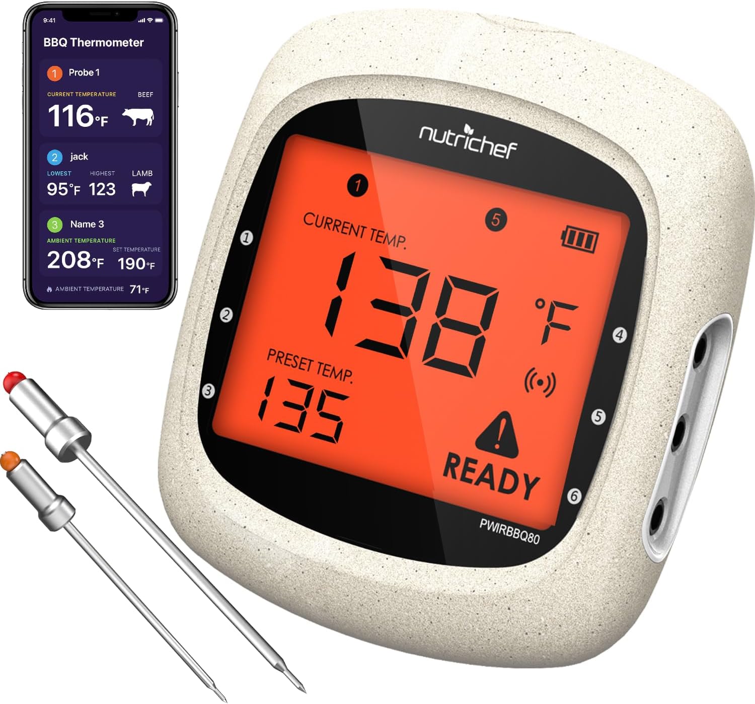 NutriChef Bluetooth meat thermometer with 2 probes