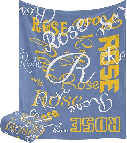 Manta personalizada con nombre, color azul y gris, para cama, sofá, viajes, camping, senderismo, suave, acogedora, 50.0 x 59.8 in