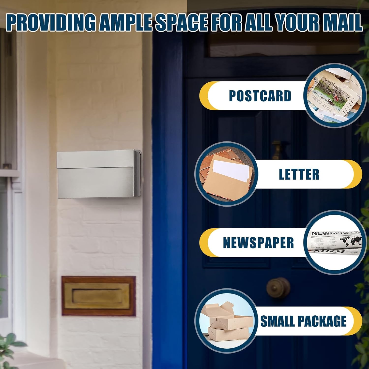 Stainless Steel Mailboxes for Outside 14.5'' x 7.1'' x 3.75'' Wall Mounted Mailbox Silver Rust Proof and Rainproof Steel Drop Box