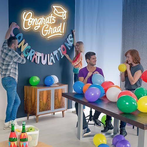 Miniatura 9 de Letrero de neón de Congrats Grad con tapa de graduación, letrero de luz blanca cálida para decoración de pared, letrero LED de felicitaciones de