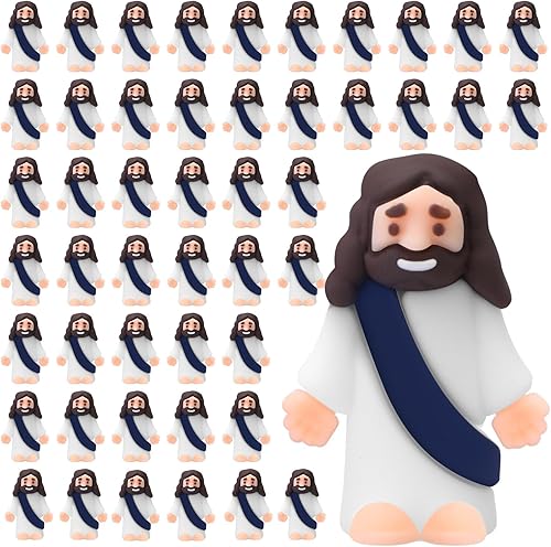 Vista 25 de Sumind 50 figuras de Jesús de diseño original, milagro, mini bolsillo para esconderse y buscar, relleno de huevos de Pascua, regalos de fiesta Azul