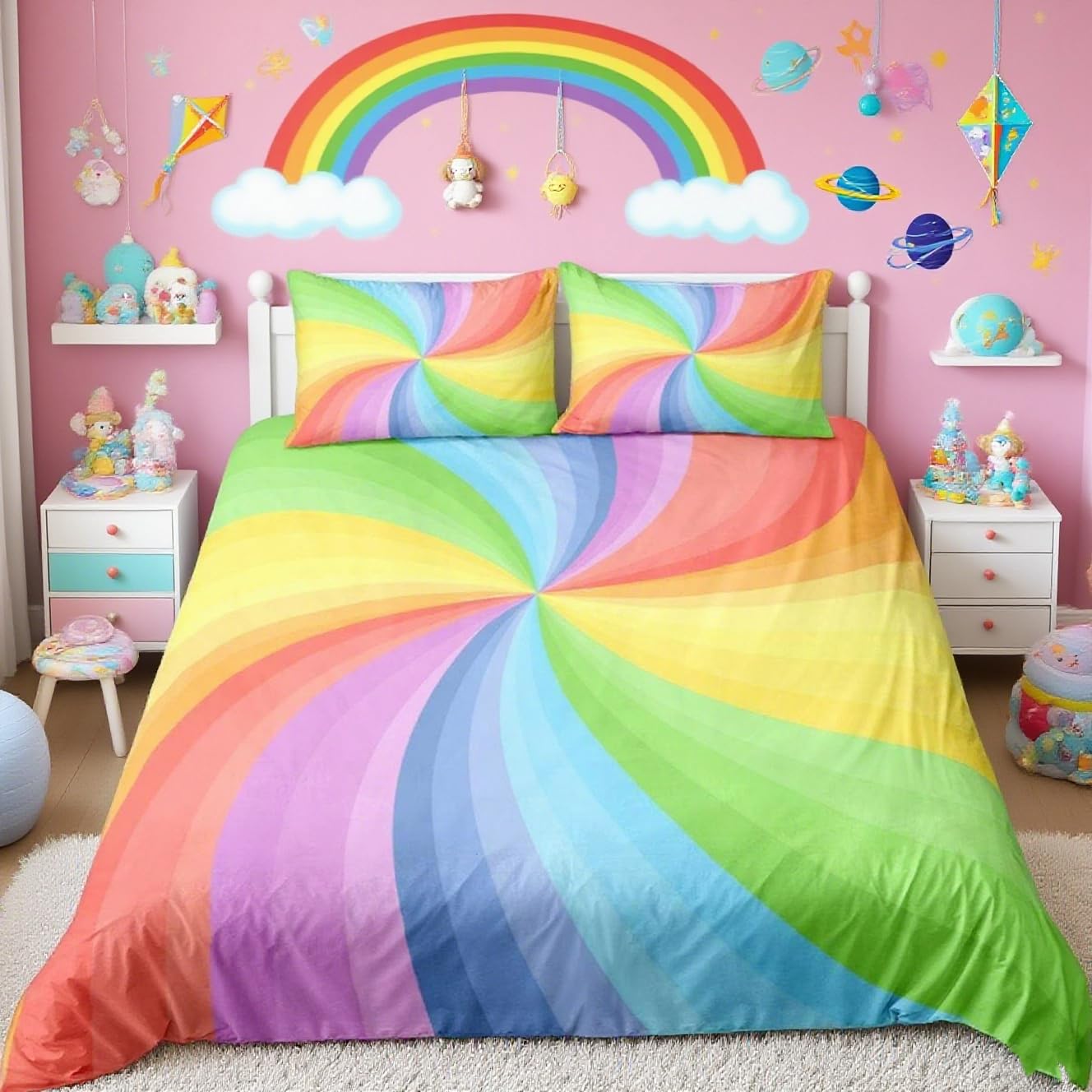 Homemissing Rainbow Duvet Cover Rainbow Swirl Bedding Set for Kids Boys Girls Boho Hippie Tie Dye Comforter Cover Colorful Bedspread Cover 2Pcs Zipper Single Size