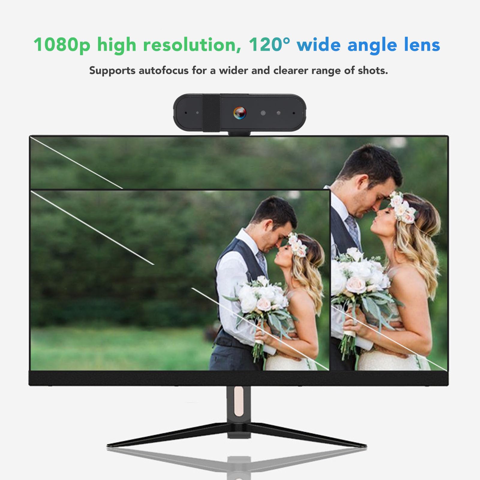 Kamera Internetowa z funkcją Rozpoznawania Twarzy, Kamera Internetowa HD 1080P z Autofokusem, Szeroki Kąt 120 Stopni i Prywatna Osłona, Kamera Internetowa USB Typu Plug and Play