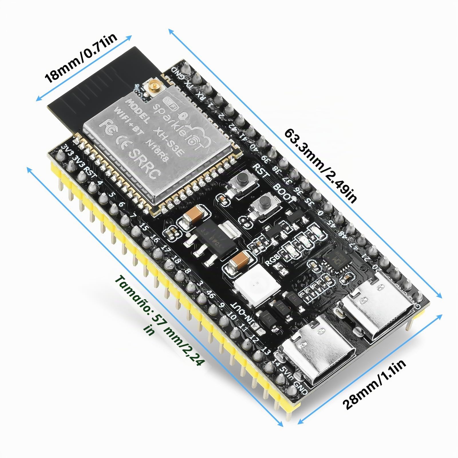 Heemol ESP32 S3 N16R8 DevKitC-1 Módulo para placas de desarrollo ESP32 S3 con WiFi, Bluetooth 5.0 para Arduino, antena conectable USB C con una antena 2.4G + antena IPEX