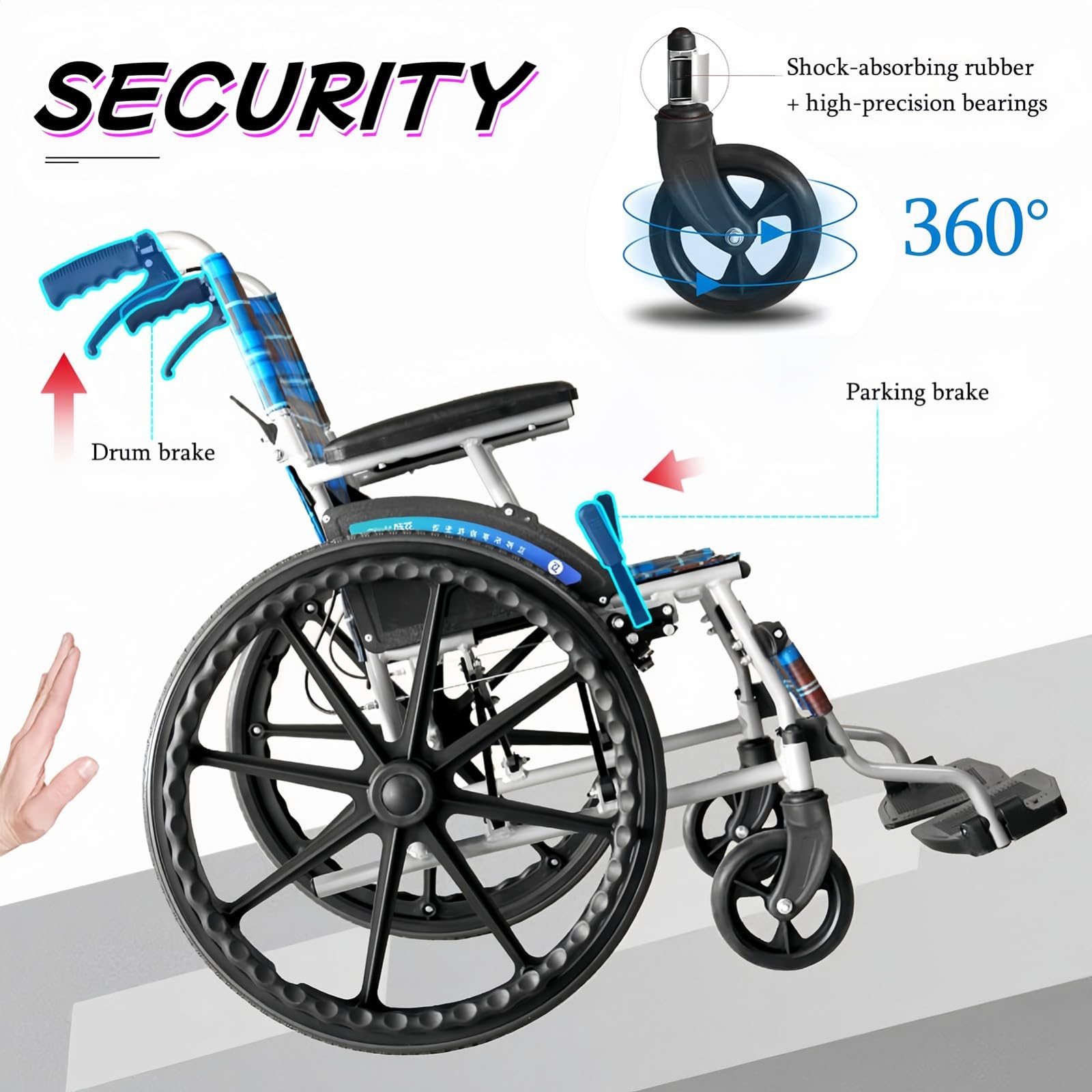 Silla de Ruedas Silla de Ruedas de Viaje Ligera de Aluminio Plegable, Sillas de Ruedas autopropulsadas Livianas para discapacitados y Personas Mayores A