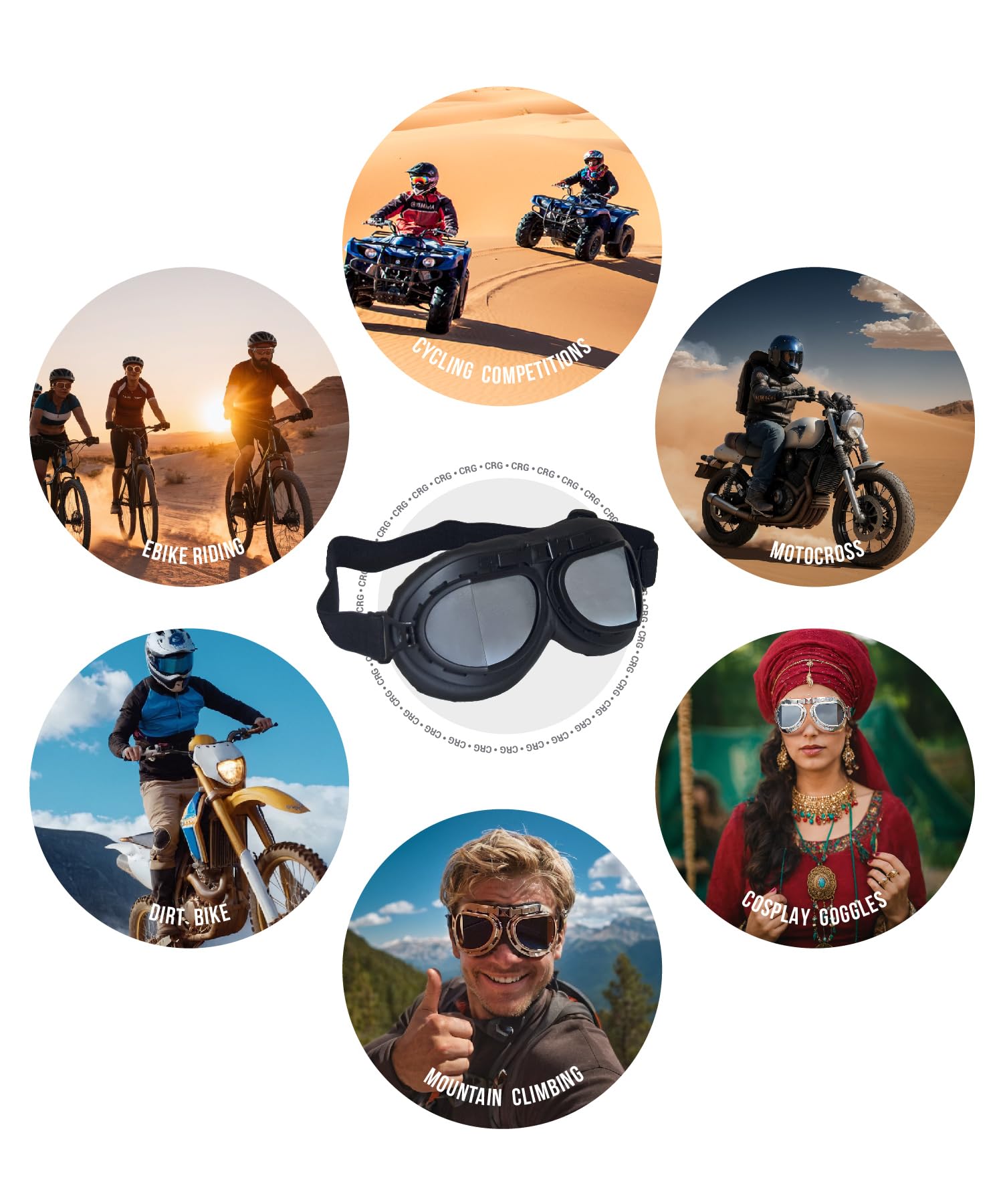 CRG Sports Vintage Aviator Pilot Style Moto Cruiser Scooter Goggle T08 T08BSB Lente Argento, telaio nero, imbottitura nera
