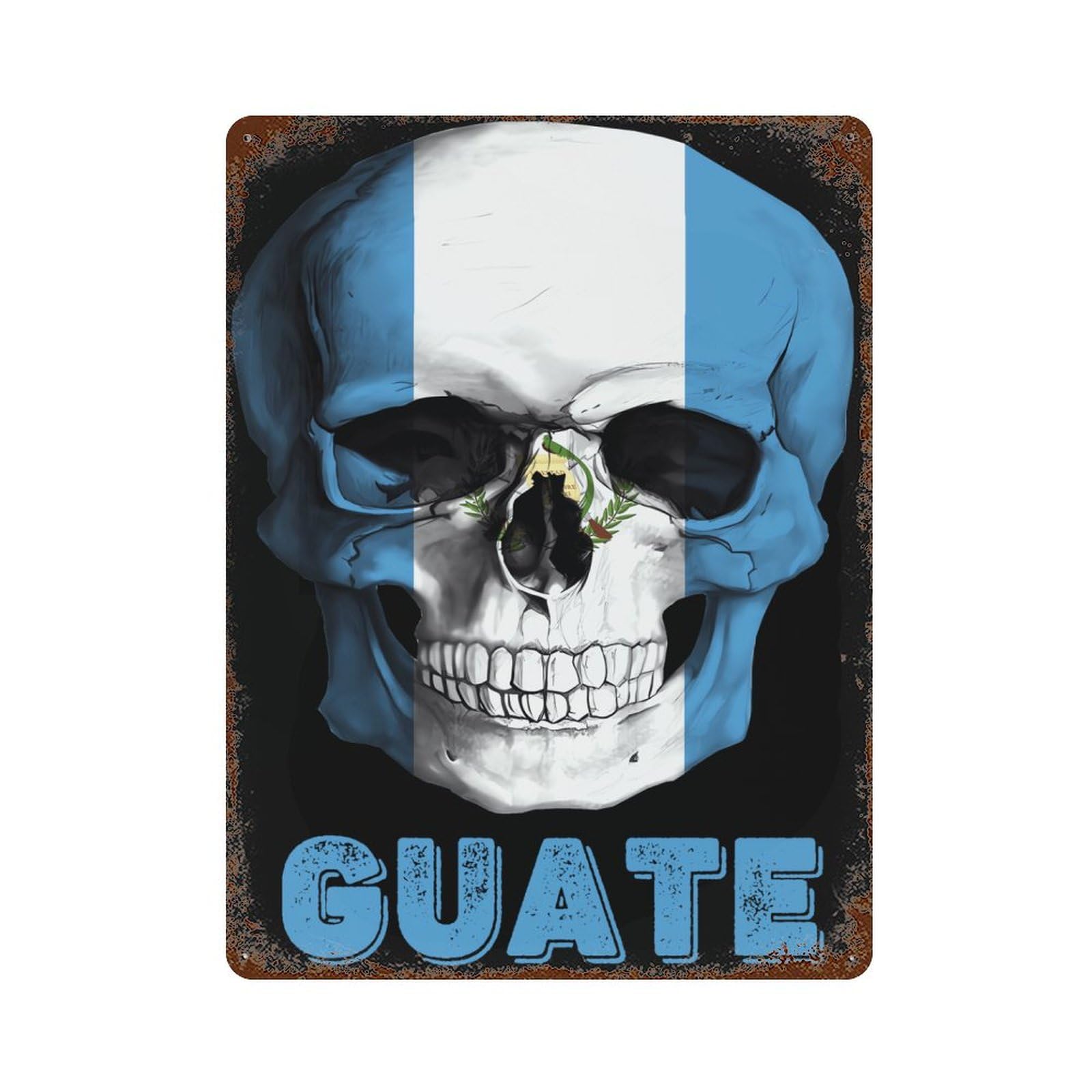 KWQDOZF Skull Guatemala Flag Theme Metal Tin Sign,Vintage Iron Hanging Plate Vertical with Rust Poster Wall Decor 12x16inch