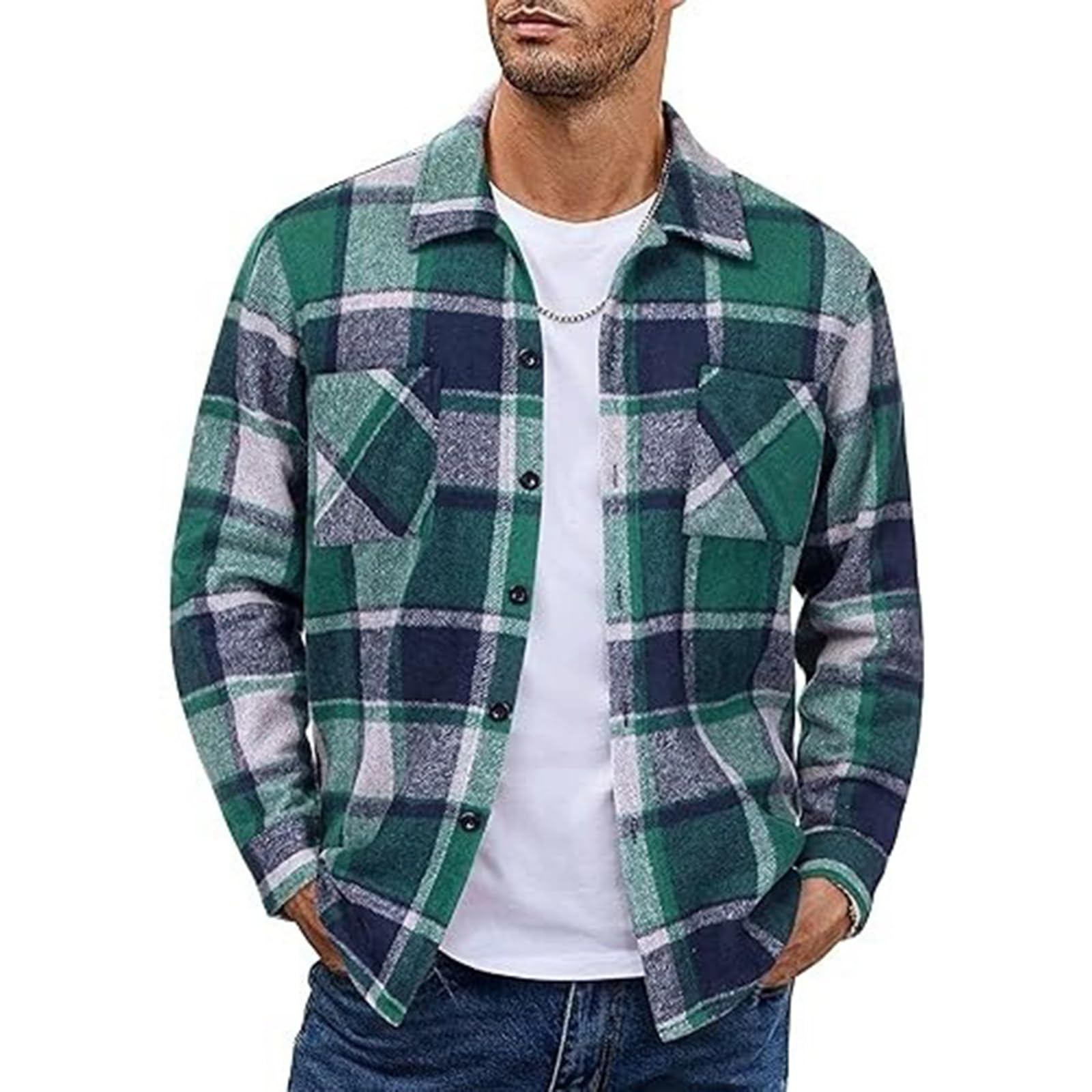 Hemdjacke Herren Flanell Karierte Holzfällerhemd Leichte Overshirt