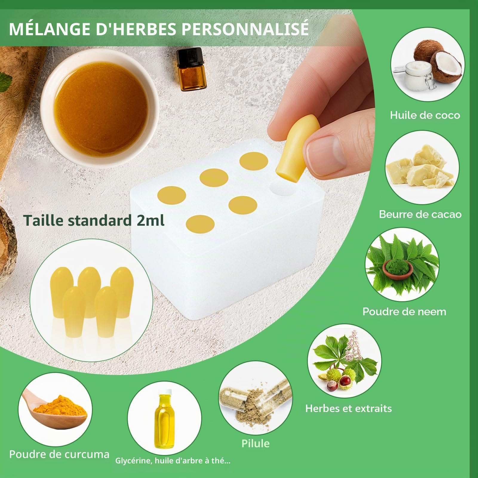 ICIMBI Kit de moules à suppositoires réutilisables, 2 ml, moules à suppositoires en silicone | Le kit comprend 4 plateaux de moules à suppositoires, 10 compte-gouttes liquides