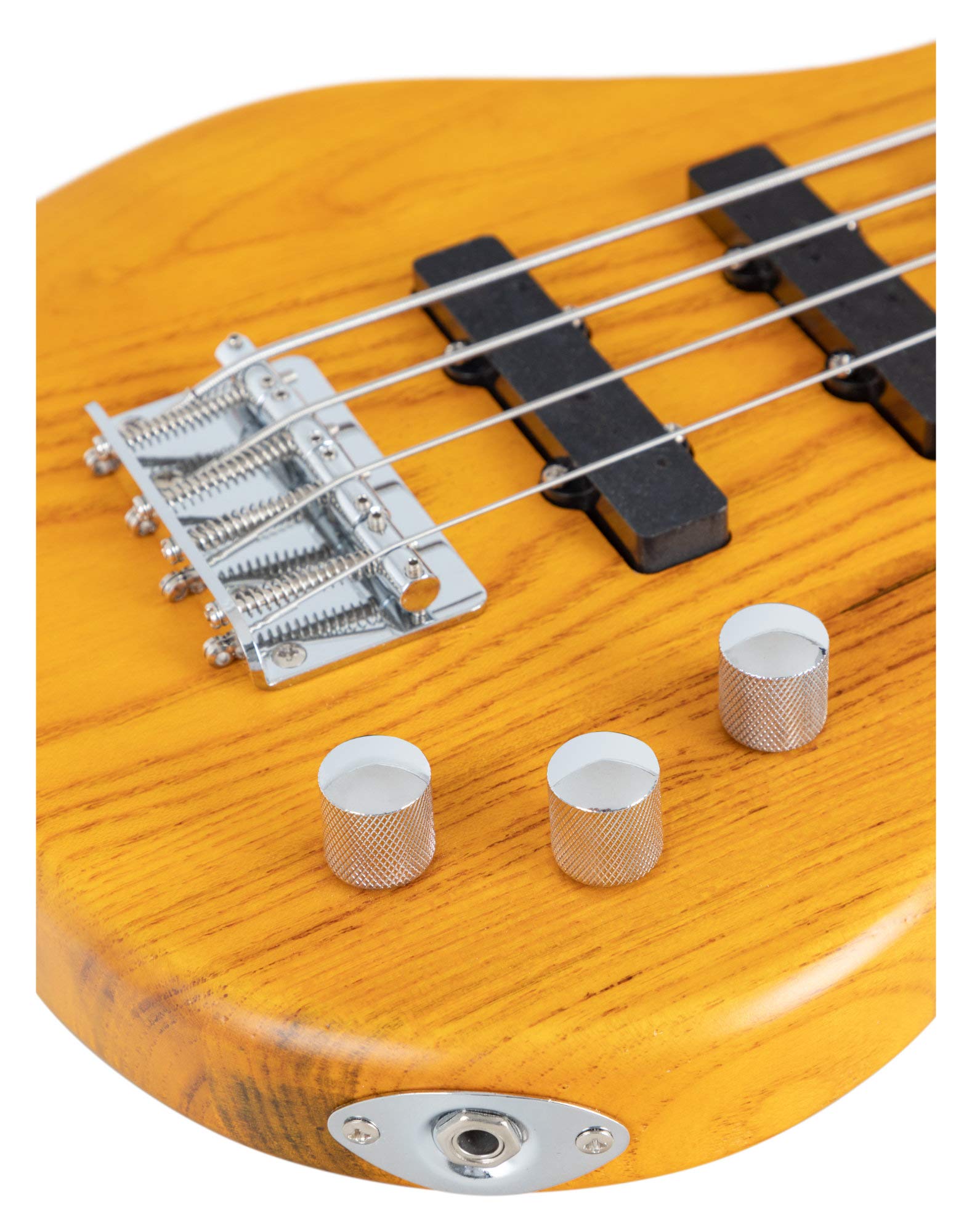 Rocktile TB-4 NHS Traveler E-Bass - 4-saitiger E-Bass im Reiseformat - Body: Erle, Hals: Ahorn - Griffbrett: Technical Ebony - 2 Single Coil-Tonabnehmer - Natural Honey Stain